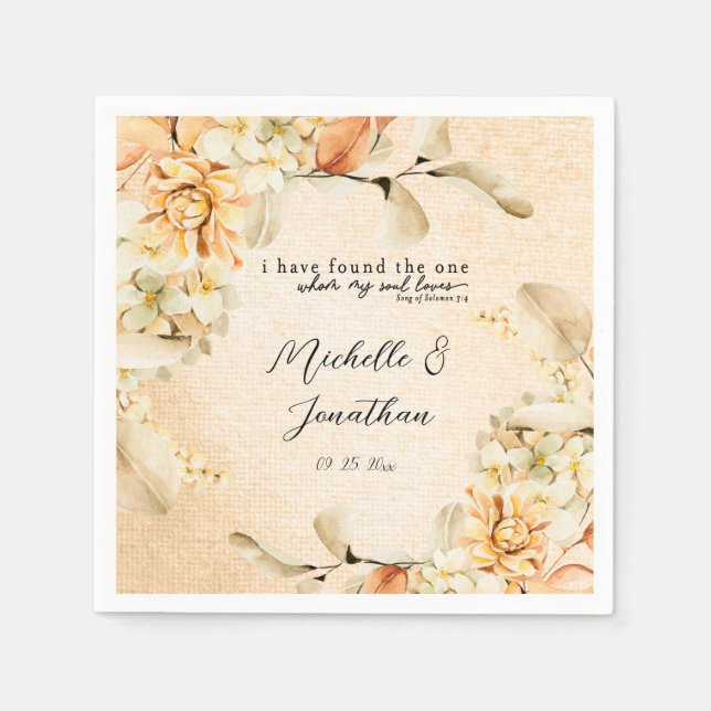 Pale Coloured Autumn Floral lnspirational Wedding Napkin (Front)