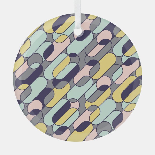 Pale Colours Geometric: Retro Pattern Glass Tree Decoration (Front)