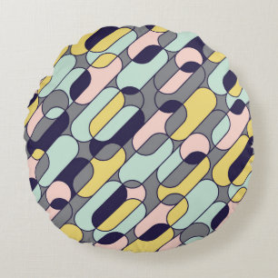 Pale Colours Geometric: Retro Pattern Round Cushion
