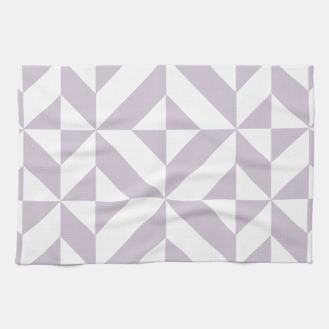 Pale Cool Grape Geometric Deco Cube Pattern Tea Towel (Horizontal)