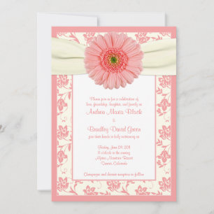 Pale Coral Gerbera Ivory Floral Wedding Invitation