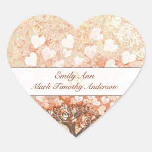 Pale Coral Heart Leaf Wedding Sticker