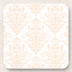 Pale coral Pink and white Elegant Damask Pattern Coaster
