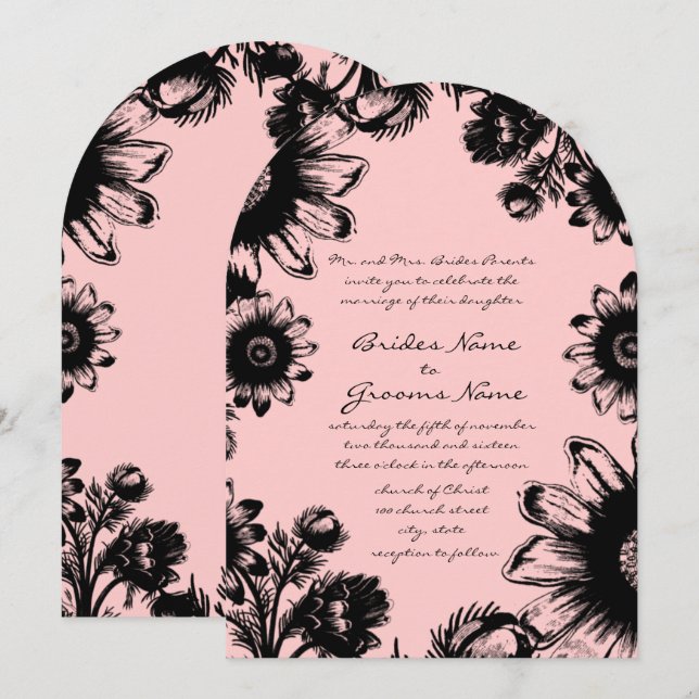 Pale Dogwood Pink and Black Wedding Invitation (Front/Back)