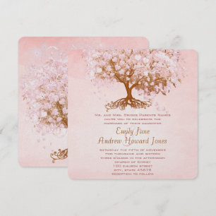 Pale Dogwood Pink Heart Tree Wedding Invitations