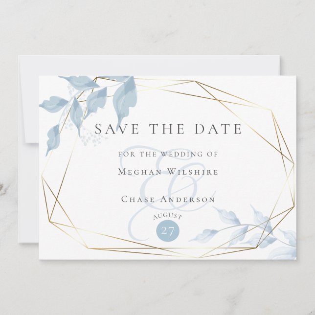 Pale Dusty Blue Delicate Foliage Save The Date (Front)