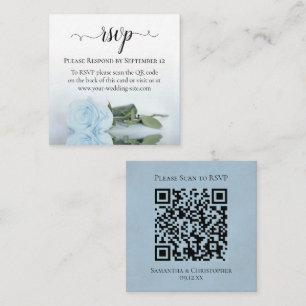 Pale Dusty Blue Rose Elegant Wedding RSVP QR Code Enclosure Card