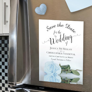 Pale Dusty Blue Rose Wedding Save the Date Magnet