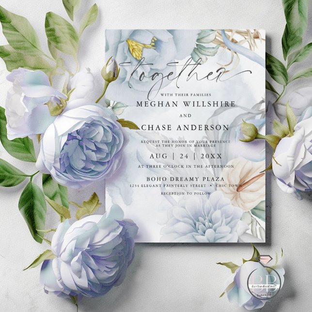 Pale Dusty Blue Watercolor Bouquet Invitation (Creator Uploaded)