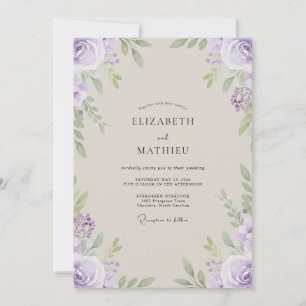 Pale Dusty Lilac Leafy Wedding Invitation