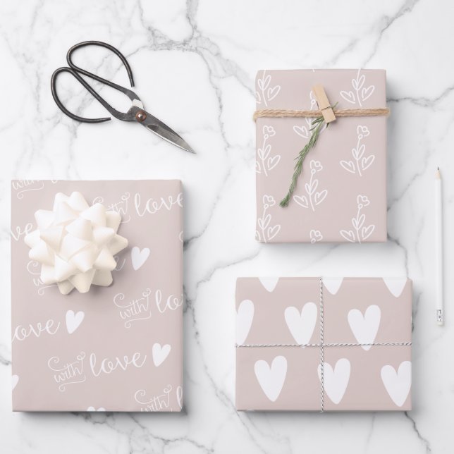 Pale Dusty Rose With Love Patterned Wrapping Paper Sheet (Front)