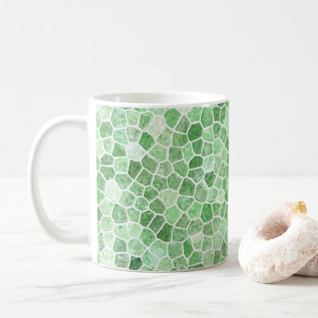 Pale Emerald and Pistachio Cobbled Patchwork Coffee Mug (With Donut)
