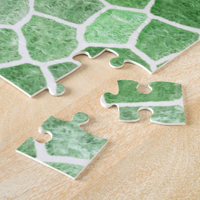 Pale Emerald and Pistachio Cobbled Patchwork Jigsaw Puzzle (Side)