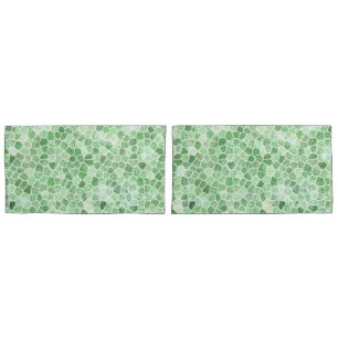 Pale Emerald and Pistachio Cobbled Patchwork Pillowcase