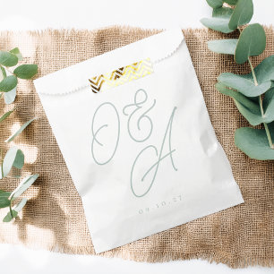 Pale Eucalyptus Oversized Script Monogram Wedding Favour Bags