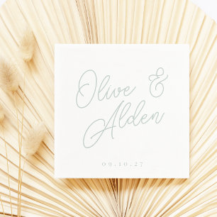 Pale Eucalyptus   Oversized Script Names Wedding Napkin