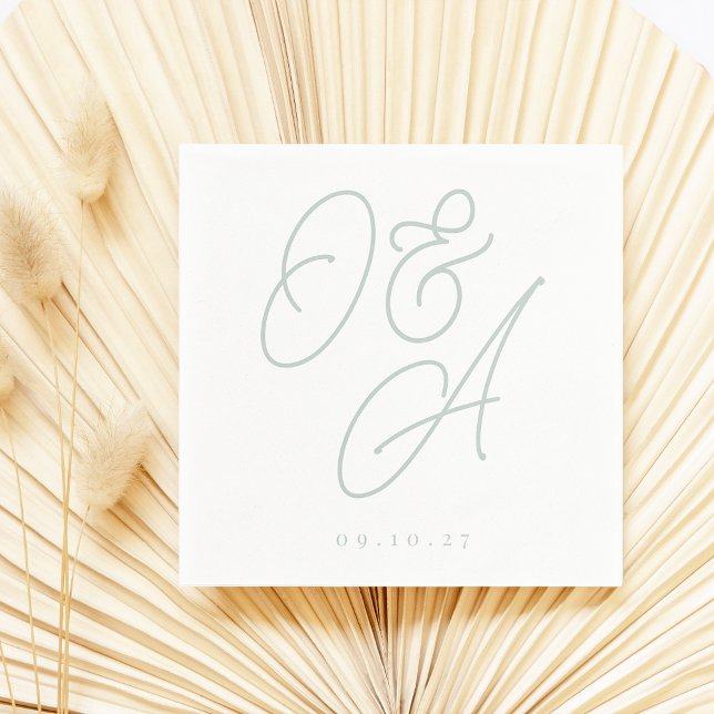 Pale Eucalyptus Script Watermark Monogram Wedding Napkin (Creator Uploaded)