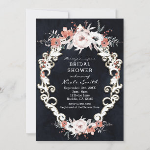 Pale Floral Dark Chalk Elegant Chic Bridal Shower Invitation