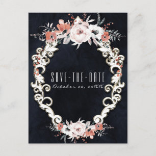 Pale Floral Dark Chalk Elegant Save the Date Announcement Postcard