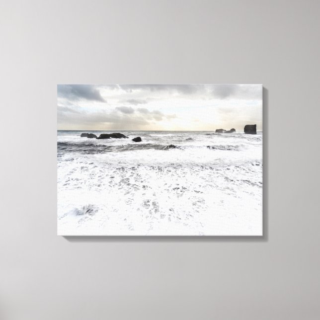 Pale foamy ocean seascape, Iceland Canvas Print (Front)