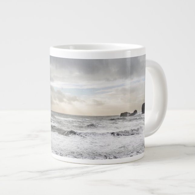 Pale foamy ocean seascape, Iceland Large Coffee Mug (Front Right)