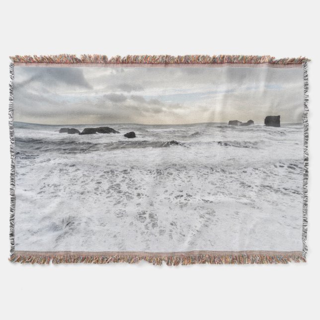Pale foamy ocean seascape, Iceland Throw Blanket (Front)