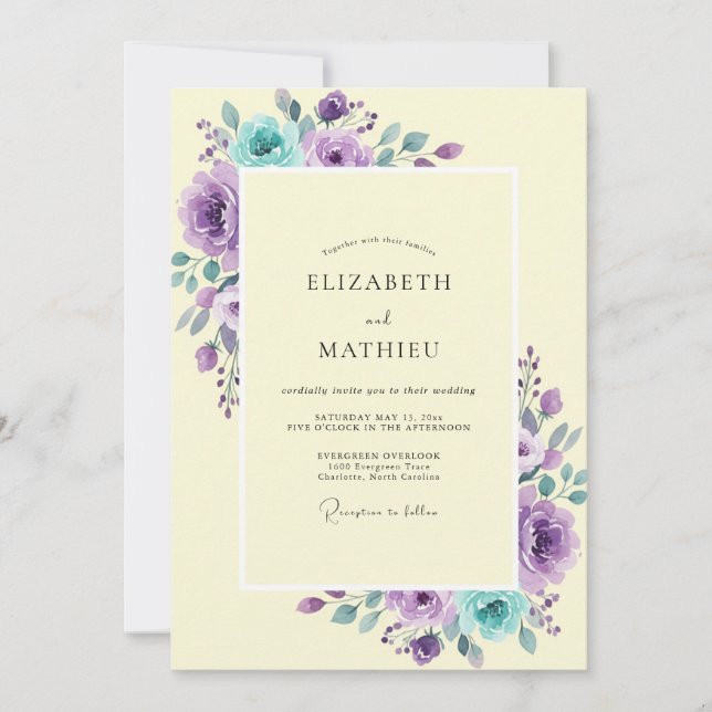 Pale Gold Amethyst Petal Wedding Invitation (Front)