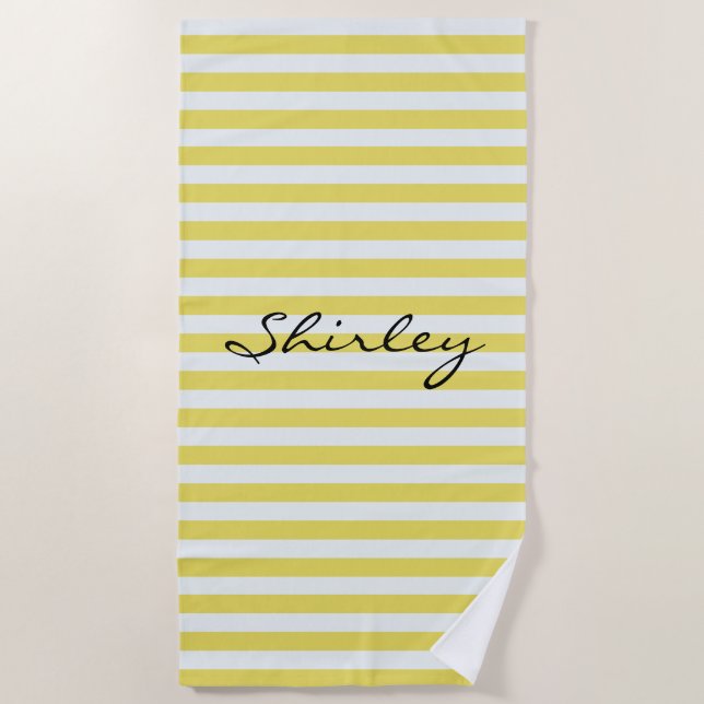 Pale Gold and White Stripes by Shirley Taylor Beach Towel (Front)