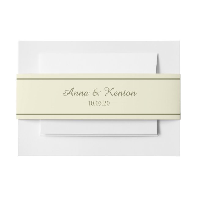 Pale Gold Antique Gold Line Personalised Wedding Invitation Belly Band (Front Example)