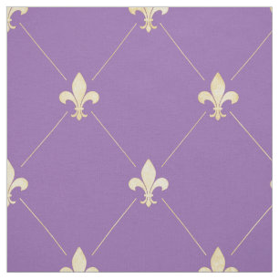 Pale Gold Fleur-de-Lis (large scale) Purple Fabric