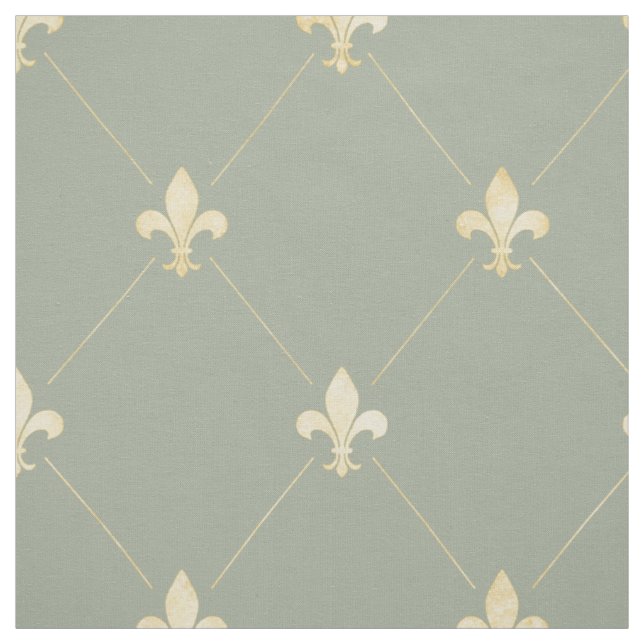 Pale Gold Fleur-de-Lis (large scale) Sage Green Fabric (Swatch)