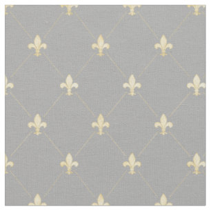 Pale Gold Fleur-de-Lis (small scale) Grey Fabric