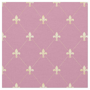 Pale Gold Fleur-de-Lis (small scale) Pink Fabric