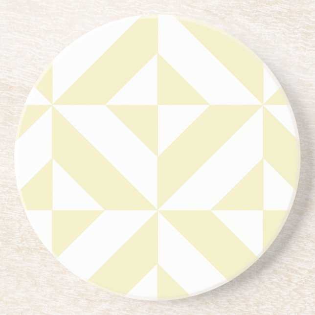 Pale Gold Geometric Deco Cube Pattern Coaster (Front)