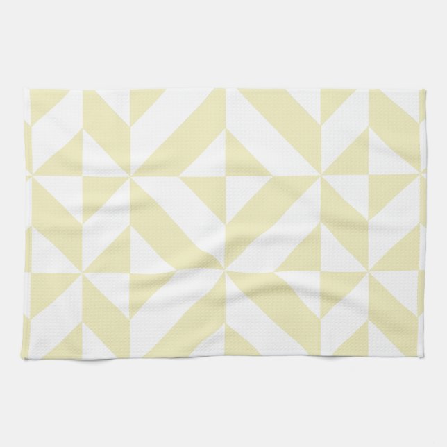 Pale Gold Geometric Deco Cube Pattern Tea Towel (Horizontal)