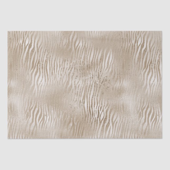 Pale Gold Glam Glitzy Zebra Print Stripes Tissue Paper (Front)