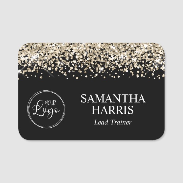Pale Gold Glitter and Black Logo Name Tag (Front)