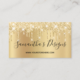 Pale Gold Glitter Drips Ombre Online Store Business Card
