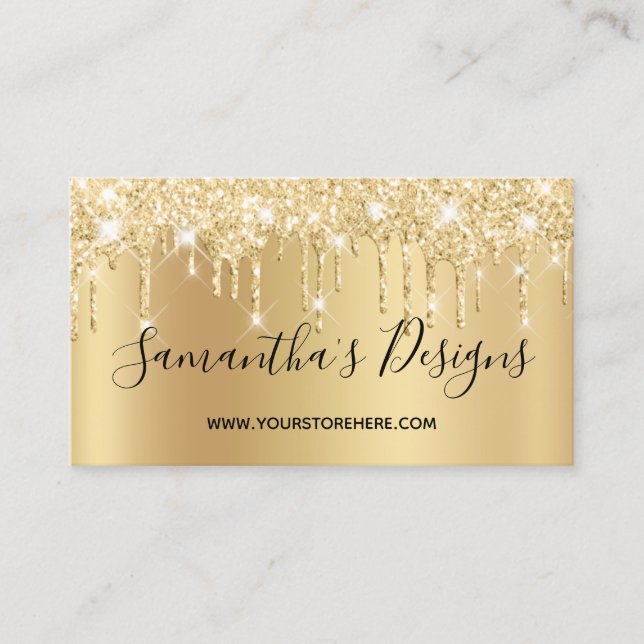Pale Gold Glitter Drips Ombre Online Store Business Card (Front)