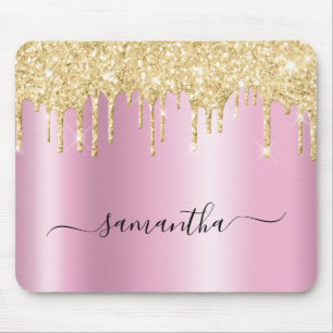 Pale Gold Glitter Drips Pink Shimmer Mouse Mat