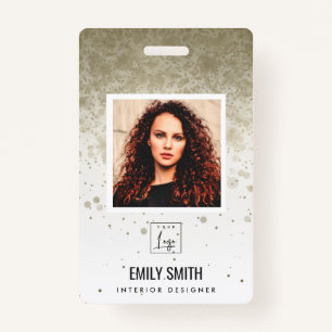 PALE GOLD GLITTER EMPLOYEE PHOTO BAR CODE NAME ID BADGE