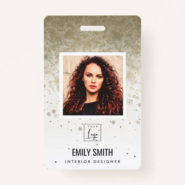 PALE GOLD GLITTER EMPLOYEE PHOTO BAR CODE NAME ID BADGE (Front)