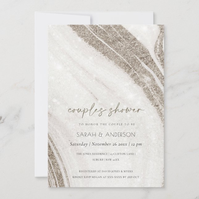 Pale Gold Marble Agate Couples Shower Invite (Front)