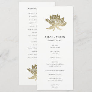 Pale Gold White Lotus Floral Wedding Program Invitation