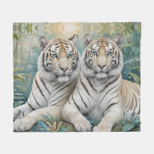 Pale Golden Tigers in a Blue Green Jungle Fleece Blanket