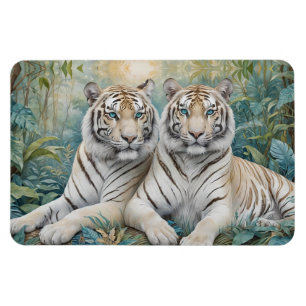 Pale Golden Tigers in a Blue Green Jungle Magnet