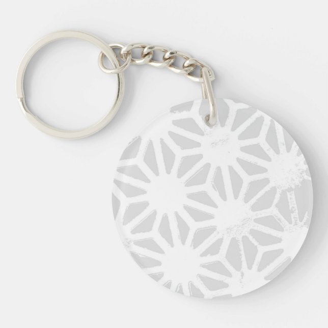 Pale gray geometric pattern key ring (Front)