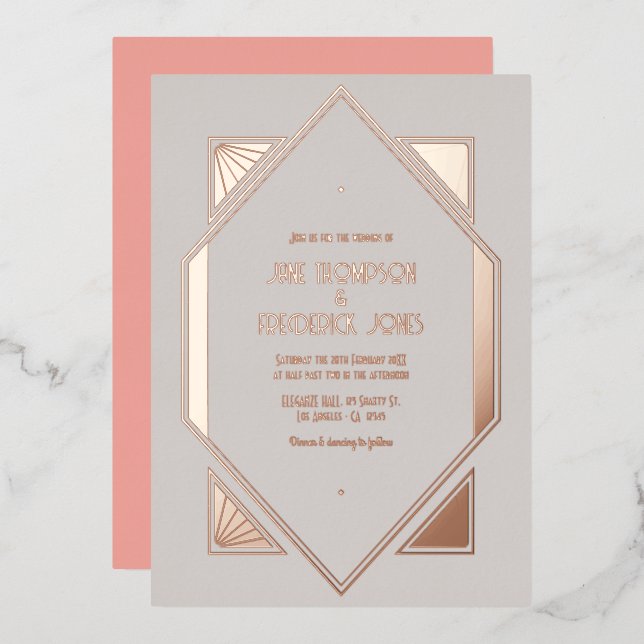 Pale Gray & Rose Gold Gatsby Art Deco Wedding (Front/Back)