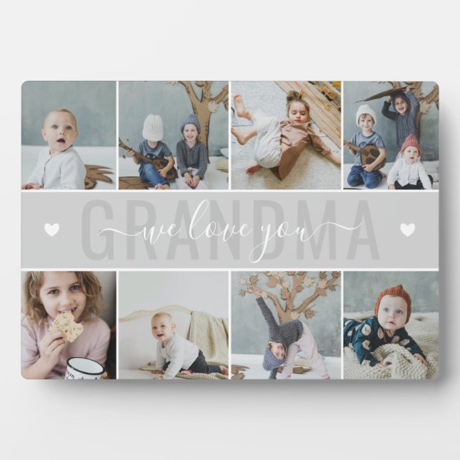 Pale Gray We Love You Grandma Photo Collage Plaque (Front)
