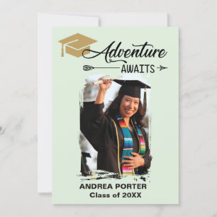 Pale Green Adventure Awaits Graduation Invitation